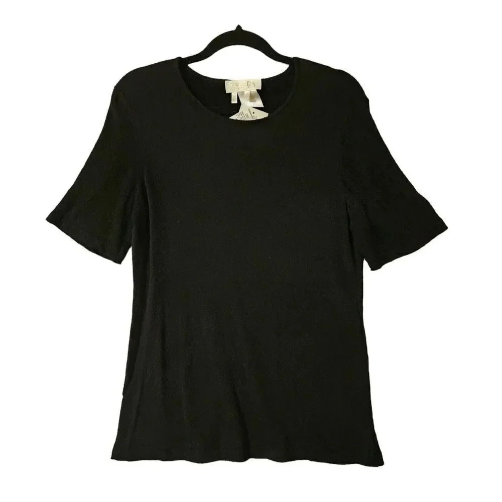 New $425 Escada Women's Black Half Sleeve Pullover Knit Sweater Top Size 44